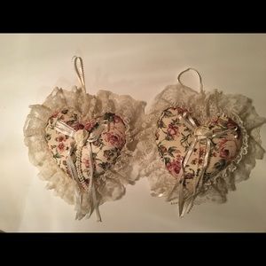 Floral heart pillows w ribbon hangers